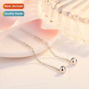 line beads earrings s925 small long Korea bean silver