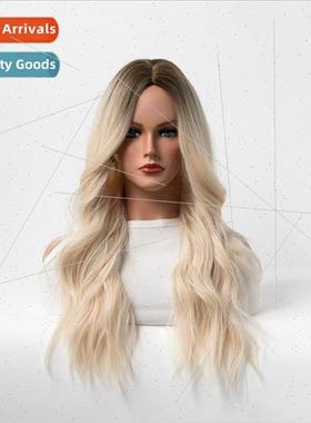 Europe Wig Women Wavy Curly Hair Ladies Wig Head Covers Blon