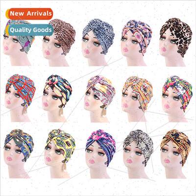 African Knotted Turban Hat Printed Donut Ethnic Headwrap Hat