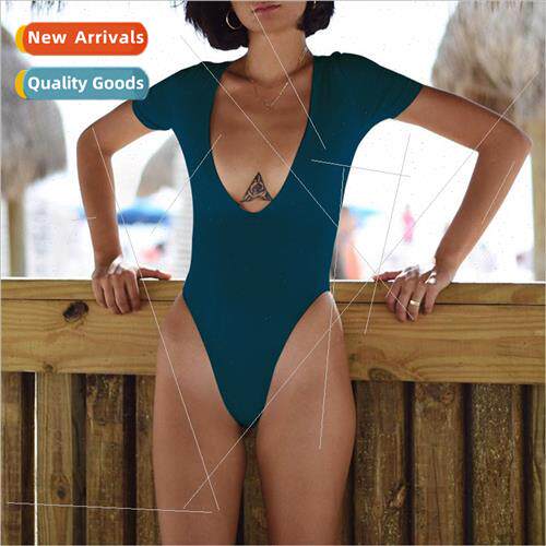 New Europe swimsu solid color one-piece fashion sexy deep V