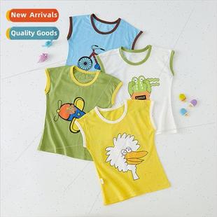 Baby t-shirt cotton summer sleeveless cartoon thin section o