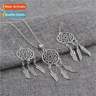Europe fashion dream catcher feather pendant necklace earrin