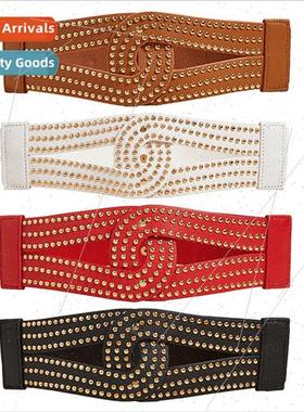 Four seasons  Europe rivets decorated wide waistband elastic