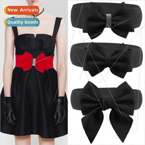 Bow decorative belt skirt drilling female red elastic elasti