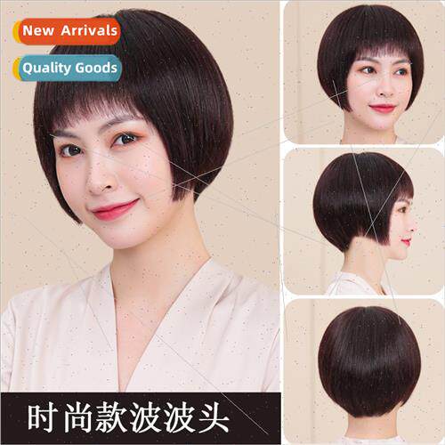 ladies wig head set real hair short broken Qi bangs short ha