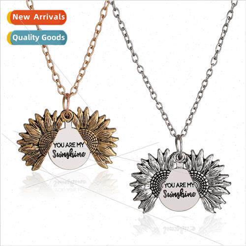 Reversible Sunflower Necklace Alloy Engraved You Are My Sun