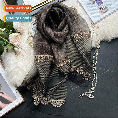 2023 winter silk scarf female spring and autumn double lace