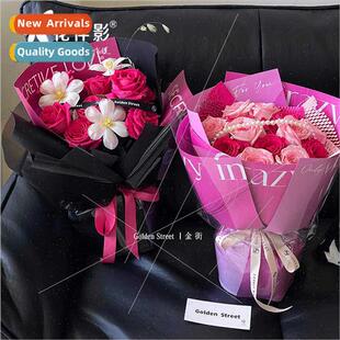 pink color simple bouquet red flower wrapping paper kraft pa