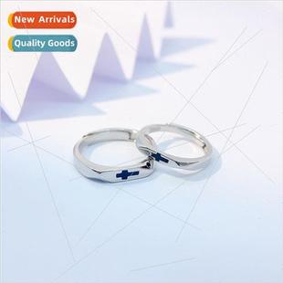 Silver Cross Couple Rings Pair Niche 2023 适用Man Girlfriend
