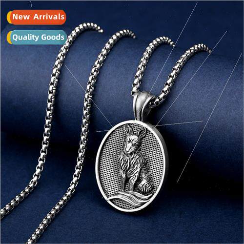 Handmade Europe men vintage necklace fox animal pendant ins