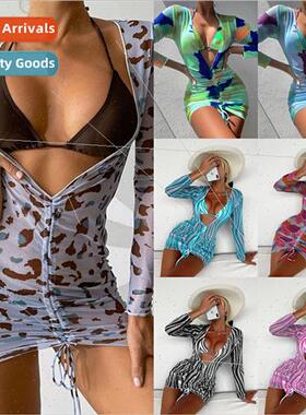 2022 new transparent mesh digal three-piece printed sunscree