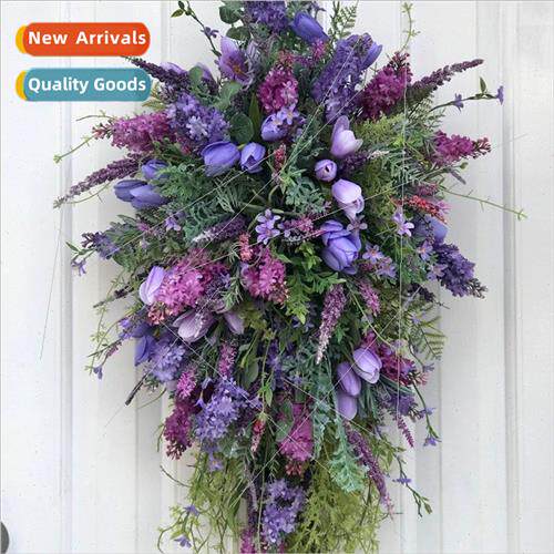 Spring purple tulip wreath lilac tulip hyacinth hydrangea co