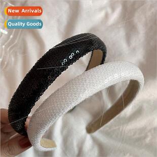 French hair bands clear sequins sponge headdress vintage bla