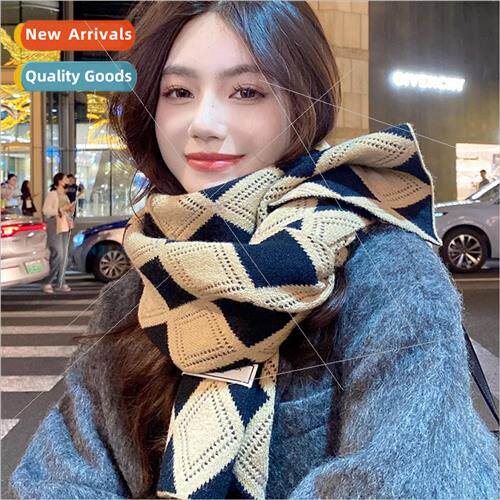 Diamond plaid scarf female winter retro versatile senior sen