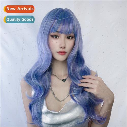 wig female long hair air bangs cos wig head cover Europe fas