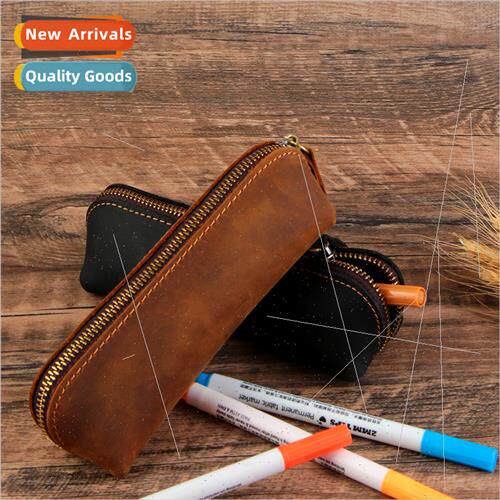 New Retro Cowhide Organizer Student Pen Organizer Pencil Cas