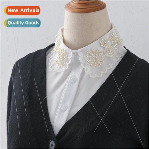 Korean heavy embroidery flower pearl embellished inner colla