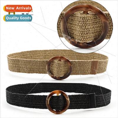New Resin Buckle Decorative Belt Women PP Straw Weaving Belt