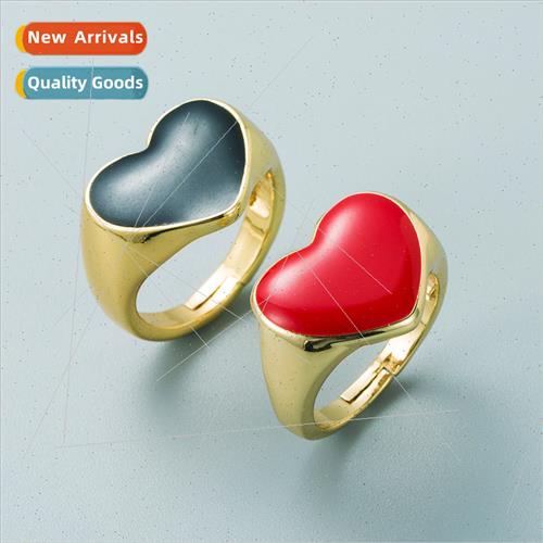 Europe personalized red black large heart ring female copper