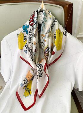 2020 new small square scarf female lerary small fresh printi