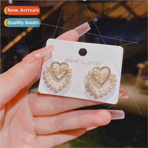 S925 silver needle 2022 new French retro full diamonds pearl