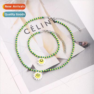 Korean Mori collar jewelry yellow green rice beads handmade
