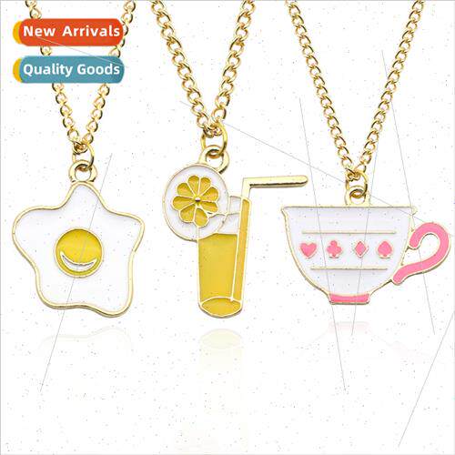 Korea alloy oil drip juice raspberry coffee cup necklace cre