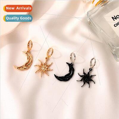 New asymmetric abstract simple sun moon pendant earrings fem