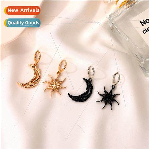 New asymmetric abstract simple sun moon pendant earrings fem