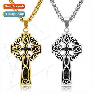 Men Tanium Steel Celtic Vintage Necklace Pendant Bully Cross