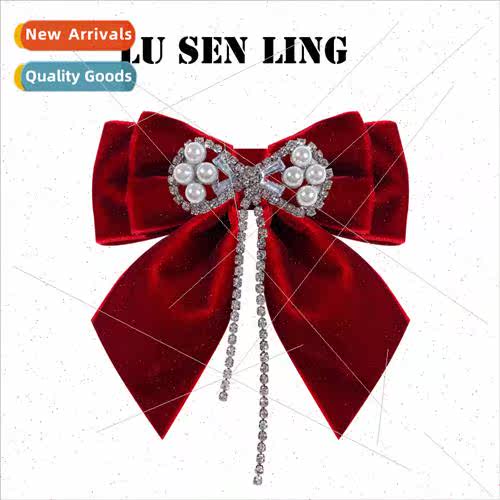 New Korean French retro bow tie women black velvet pearl rhi