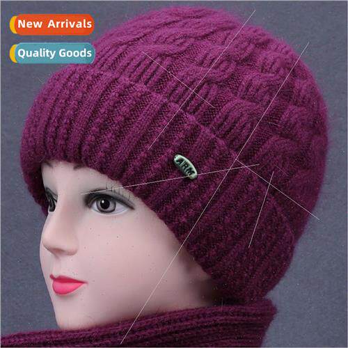 Mother middle-aged elderly knted hat scarf all-in-one female