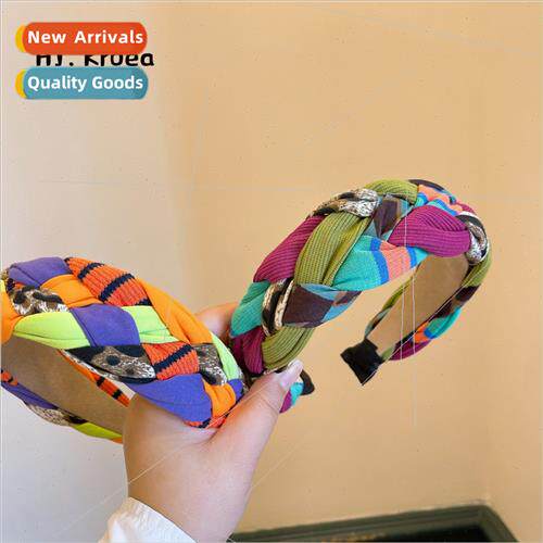 Korea colorful weaving knting rainbow color collision wide