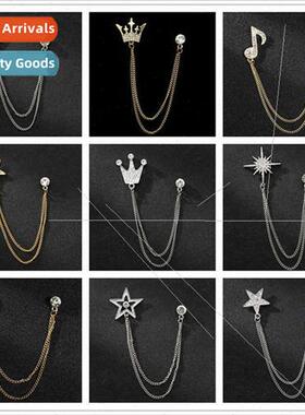 Men su Korean crown brooch Korean chain lapel pin su pentagr