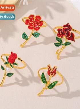 Valentine Day Rose Napkin Ring Flower Napkin Clasp Drip Oil