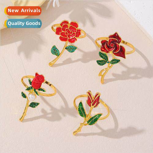 Valentine Day Rose Napkin Ring Flower Napkin Clasp Drip Oil