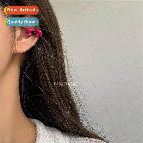 Retro sweet rose red bow earrings ear bone clip 925 silver n