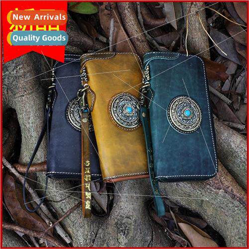 Handmade wallet men women long zipper bag ethnic vertical le