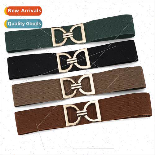Korea new elastic elastic woven wide waist seal fashion gold