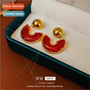 silver pin C-shaped resin earrings French vintage earrings s