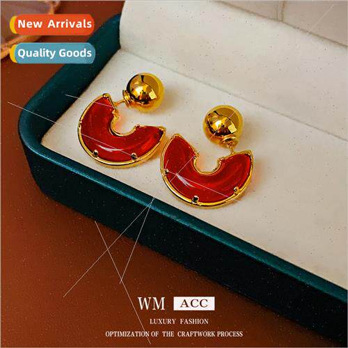 silver pin C-shaped resin earrings French vintage earrings s