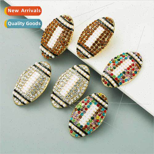 ins Europe oil drop earrings alloy set full diamonds rugby b