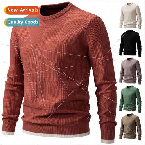 2023 winter new men plaid jacquard round neck kn sweater wh