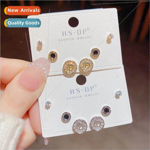 Koreafashion simple round letter F three sets earrings s925
