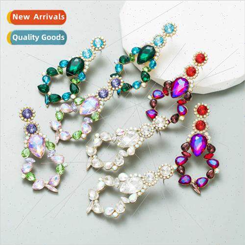 Europe ins glass diamond earrings female alloy full diamond