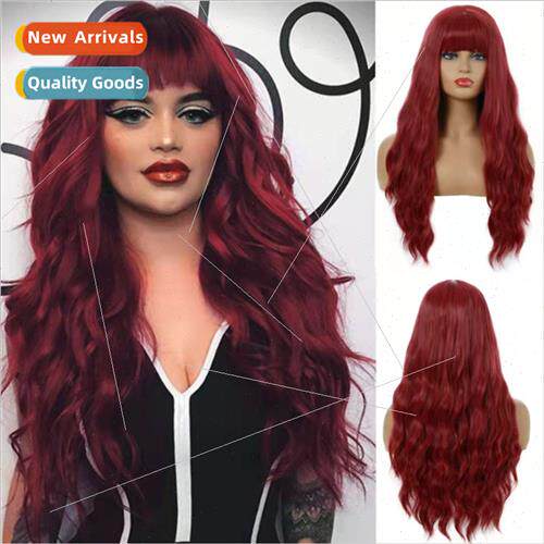 Wigs Europe Women Chemical Fiber Head Covers Wine Red Bangs