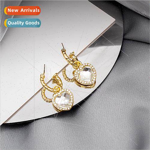 New Korea transparent peach heart earrings earrings zirconia