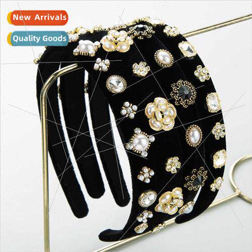 French retro baroque pearl camellia velvet hair band female