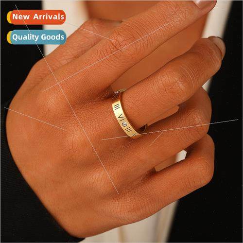 Korean Japan jewelry stainless steel gold Roman numerals rin