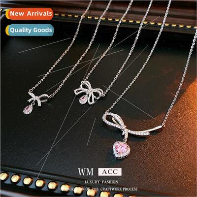 Pink zirconia bow love necklace Korea fashion exquisite coll
